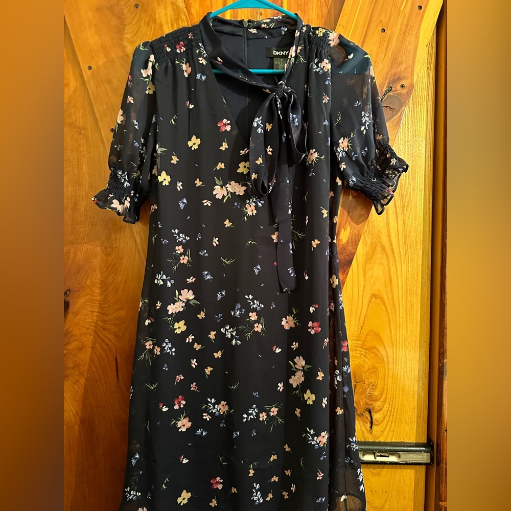 DKNY Floral Flowy Dress with Tie - NWT